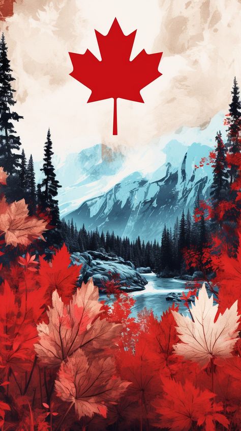 Canada, native picture, red, white, painting, forest, mountain, wallpaper phone Canada Dream Wallpaper, Canadian Flag Wallpaper, Canada Flag Wallpaper Iphone, Canadian Culture Aesthetic, Canada Wallpaper Backgrounds, Canada Flag Aesthetic, Canada Flag Art, What To Do In Vancouver Canada, Canadian Wallpaper