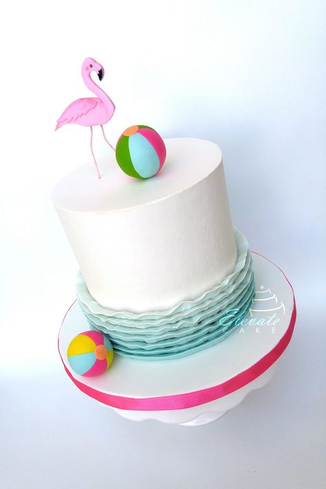 Flamingo Beach Cake, Waves Cake, Flamingo Cakes, Vintage Pool Parties, Ball Theme Birthday, Summer Party Cake, Tropical Cakes, Pool Party Cake, Beach Ball Cake