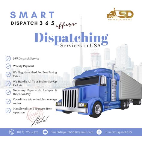 Smart Dispatch 365 Provides Dispatch Services To The Owner-Operator & Carriers In USA (United State of America). We Cover The Following Equipment: BOX, REEFER, DRY VAN, FLAT-BED, GOOSE-NECK & STEP-DECK. #smartdispatch #Smartdispatch365 #trucks #trucking #dispatch #Dispatchers #diaptch #dispatchcompany #dispatching #dispatcherlife #dispatchlife #truckinglife #truckingbusiness #truckingjobs #dispatchservices #dispatcherproblems #dispatchingservices Truck Dispatcher Yahoo Format, Trucking Dispatcher Humor, Trucking Dispatcher, Trucking Dispatch Business, Semi Truck Pre Trip Inspection, Trucking Business, Trucking Life, United States Of America, Transportation