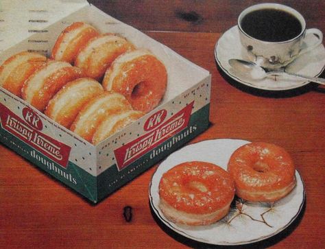 Excerpt from my blog: www.ajaxallpurpose.blogspot.com/  www.facebook.com/christian.montone/  FROM THE BOOK "BORING POSTCARDS USA" Krispy Kreme Donuts, Krispy Kreme Doughnut, Retro Food, Krispy Kreme, Food Ads, Vintage Food, Donut Shop, Retro Ads, Retro Recipes