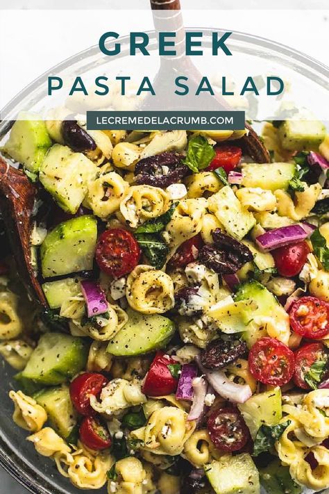 Geek Pasta Salad, Greek Bowtie Pasta Salad, Greek Pasta Salad With Shrimp, Tortellini Pasta Salad Dressing, Greek Lemon Dressing, Entree Salad Recipes, Greek Tortellini Pasta Salad, Greek Tortellini, Tortellini Pasta Salad Recipes