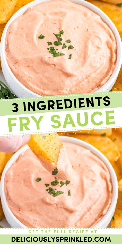 Your game day menu ideas won't be complete without the BEST sauce for french fries! Creamy with a burst of flavor, this homemade fry sauce is a perfect football appetizer. This fry dipping sauce is also an easy Super Bowl recipe with only 3 ingredients! Best Fry Sauce, Sauce For French Fries, Fry Dipping Sauce, Sauce For Fries, French Fry Sauce, Fry Sauce Recipe, Crowd Pleasers Recipes, Super Bowl Food Easy, French Fry Seasoning