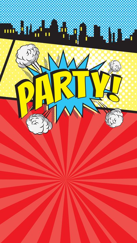 Superhero Invite, Superhero Birthday Party Invitations, Comic Party, Pop Art Background, Superhero Invitations, Party Planning Ideas, Pop Art Comic, Superhero Birthday Party, Free Ecards