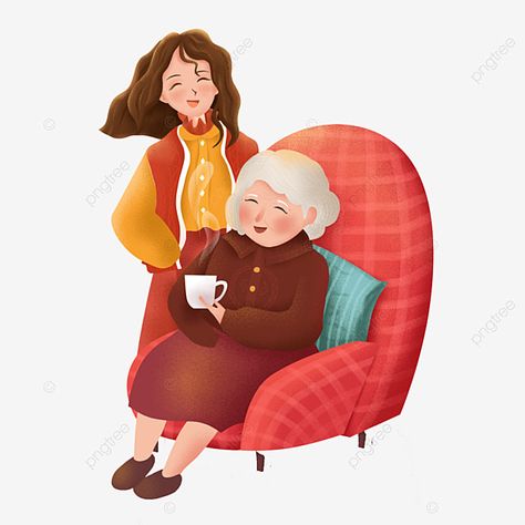 Grandmother And Granddaughter, Object Illustration, December Challenge, Book Illustration Design, Birthday Card Drawing, Card Drawing, Love Illustration, Apple Watch Faces, Cartoon Images