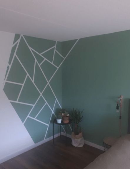 Tape Mural, Wall Art Paint, Geometric Wall Paint, Tape Wall Art, Wall Paint Patterns, Tape Wall, Feature Wall Bedroom, 3d Wall Painting, Diy Tape