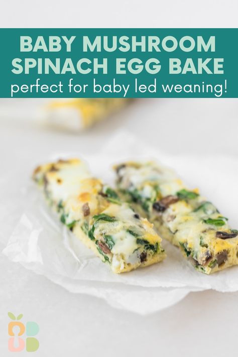 Blw Egg Recipes, Spinach Blw Recipes, Baby Led Weaning Recipes Lunch, Spinach Recipes For Baby, Blw Frittata, Protein For Babies, Infant Recipes, Mushroom Egg Bake, Baby Led Weaning Meals