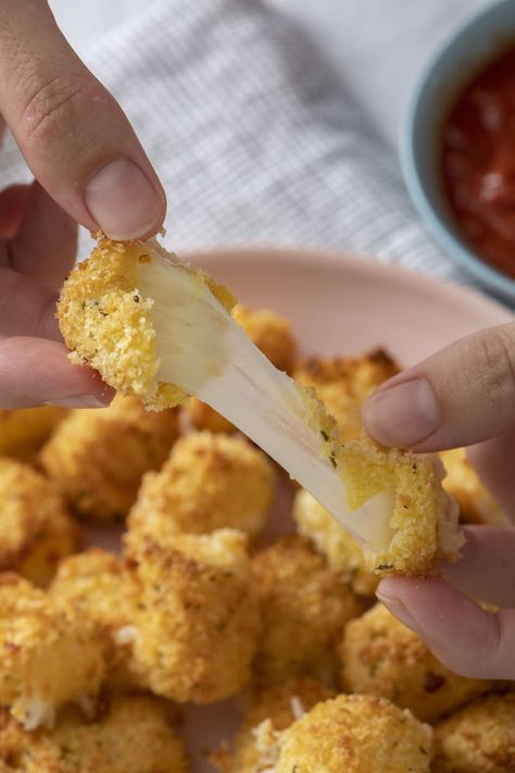 Air Fryer Crispy Cheese Bites | Weelicious Air Fryer Cheese Bites, Air Fryer Fried Cheese, Air Fryer Cheese Balls, Air Fryer Snacks Easy, Cheese Balls Air Fryer, Cheese Bites Air Fryer, Curds Recipes, Fried Cheese Bites, Air Fryer Mozzarella