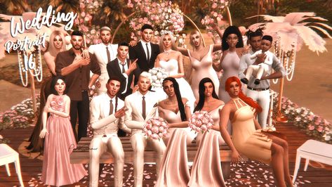 Party Poses, Group Pose, Bridal Party Poses, 4 Poses, Cc Furniture, Poses Wedding, Group Poses, Sims 4 Body Mods, Group Picture