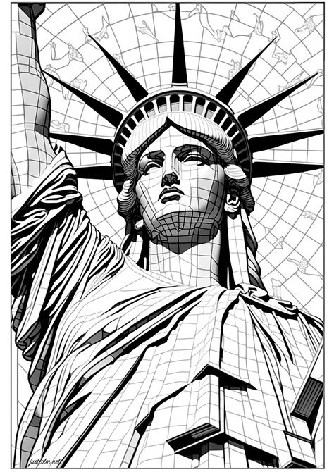 3D Statue of Liberty - JustColor.net : Free adult printable coloring pages Complex Coloring Pages, Statue Of Liberty Drawing, Printable Color Pages, Color Coloring Pages, Colouring Sheets For Adults, Poseidon Tattoo, Printable Coloring Pages For Adults, Coloring Page For Adults, Cute Borders