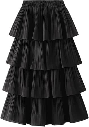 YOLAI Women Tiered Pleated Skirts High Waist Cake Skirt Casual Solid Layered Skirt Knee Length Skirt Summer Long Skirts, Pattern Skirts, Long Skirt Summer, Cake Skirt, Skirt Knee Length, Skirt Casual, Pleated Skirts, Elastic Waist Skirt, Pleated Maxi Skirt