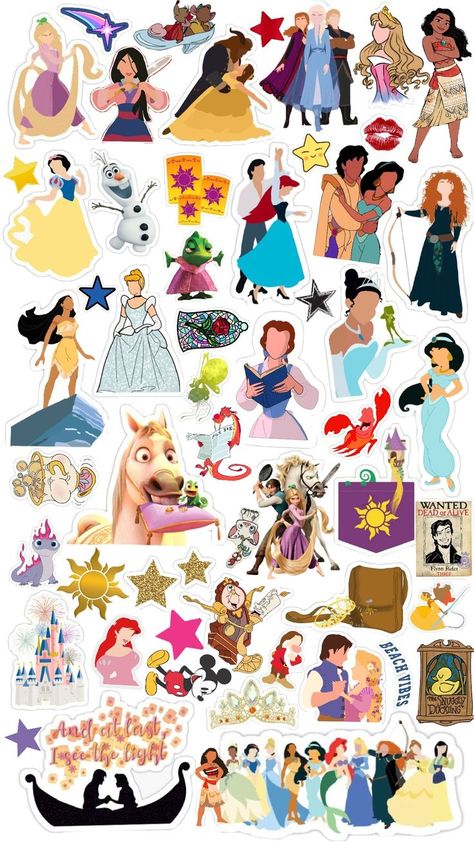 Disney Stickers Printables, Scrapbook Disney, Disney Printables, Princess Sticker, Disney Collage, Disney Sticker, Scrapbook Stickers Printable, Cute Disney, Journal Stickers