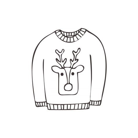 Christmas Sweater Drawing, Deer Face, Design Outline, Black And White Vector, Drawing Style, A Deer, Embroidery Inspiration, Doodle Drawings, Vector Photo