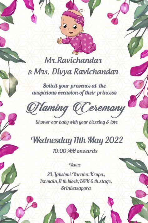 New Baby Girl Wishes, Baby Naming Ceremony, Naming Ceremony Invitation, Make Your Own Invitations, Cradle Ceremony, Ceremony Invitation, Baby Naming, Baby Girl Card