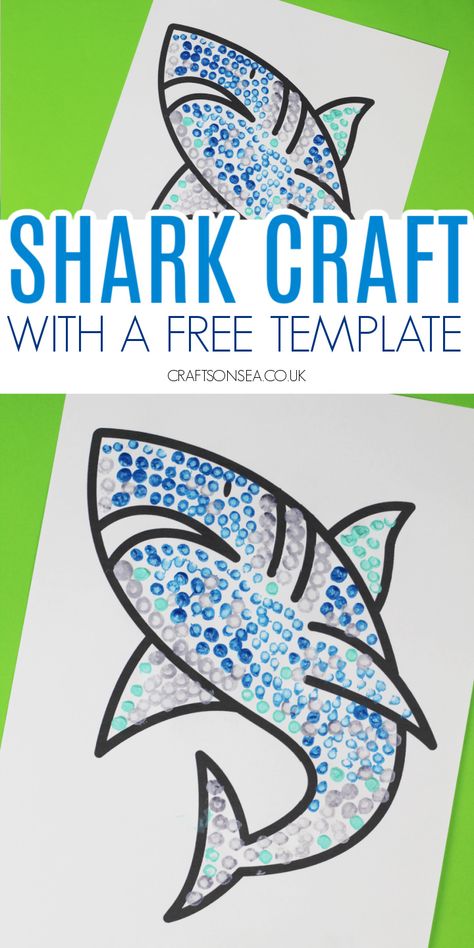 Shark Art Kindergarten, Shark Popsicle Stick Craft, Sharks Crafts For Preschool, Shark Week Toddler Crafts, Shark Suncatcher Craft, Diy Shark Craft, Water Animal Craft, Ocean Themed Activities For Preschoolers, Shark Directed Drawing