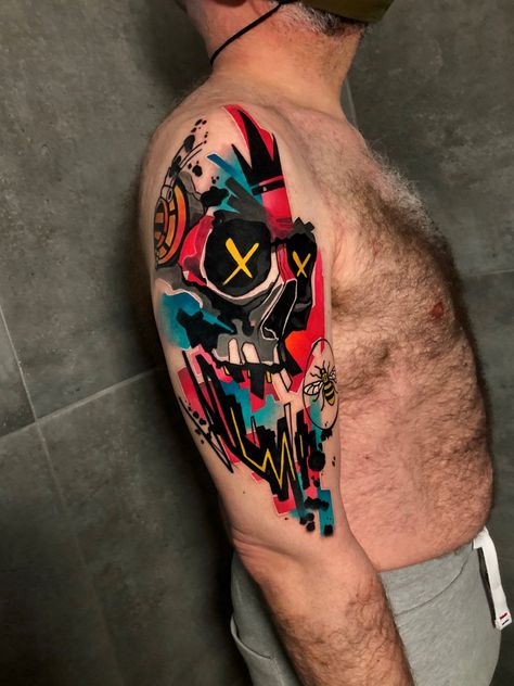 Coloured Tattoos Men, Colored Tattoo For Men, Sleeve Tattoos For Guys Color, Colored Tattoo Design For Men, Colour Tattoo Men, New Age Tattoo, Tattoo Perna, Dragon Head Tattoo, Cyberpunk Tattoo