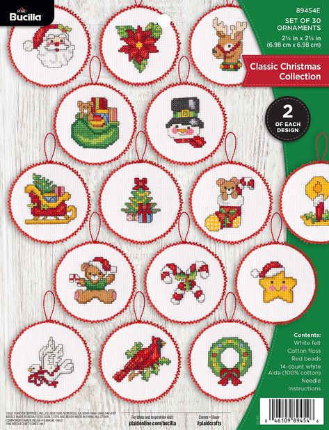 PRICES MAY VARY. BEAUTIFUL CLASSIC ORNAMENTS - These 30 classic cross-stitch ornaments are the perfect embroidery kit for your holiday décor. Each ornament is approximately 2.75" x 2.75" FESTIVE DESIGN - Create memories with your family by hand-stitching 15 different designs with various Christmas icons (2 ornaments per design) to add a touch of handmade charm to your holiday celebration COMPREHENSIVE KIT- This embroidery kit comes with the basic materials needed to create 30 ornaments, includin Holiday Cross Stitch, Cross Stitch Christmas, Snowman Christmas Ornaments, Cross Stitch Christmas Ornaments, Applique Kit, Beautiful Cross Stitch, Stitch Christmas, Christmas Icons, Ornament Kit