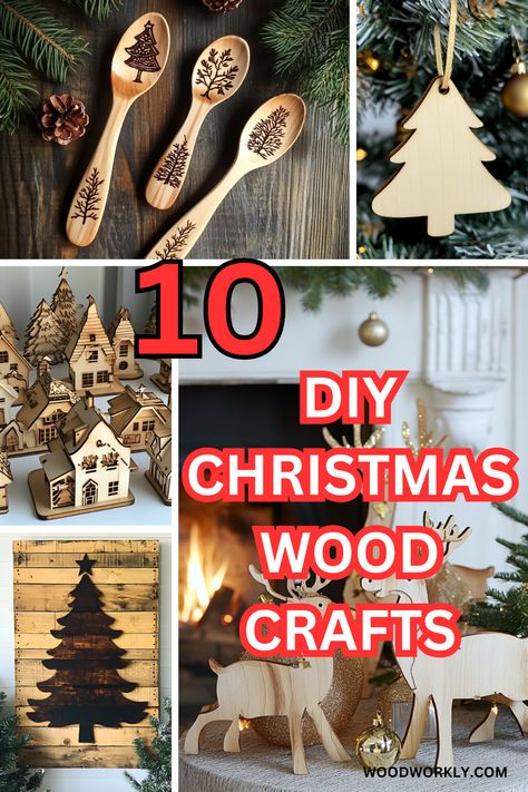 Get into the holiday spirit with creative Christmas wood crafts! Discover fun DIY projects to decorate your home or gift to loved ones. Click for ideas! #ChristmasCrafts #Woodworking #DIYProjects #HolidayDecor #WoodCrafts Handmade Wood Christmas Gifts, Whittled Christmas Ornaments, Wood Xmas Crafts, Christmas Pyrography Ideas, Wooden Christmas Projects, Diy Christmas Wood Crafts, Xmas Crafts To Sell, Woodworking Christmas Gifts, Small Wooden Projects