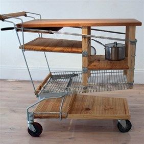 Mobile Kitchen Bench by Vaidas Zvirblis #workshopped #supacentamoorepark Food Carts Design, Shopping Cart Furniture, Mobile Food Cart Design Ideas, Japanese Food Cart, Bike Food Cart Design, Gerobak Dorong, Mobile Food Cart, Mobile Kitchen, Food Cart Design