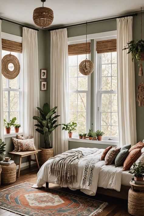 Small Bedroom Ideas Curtains, Boho Apartment Bedroom Ideas, Boho Curtains Bedroom, Ethereal Bedroom, Southwest Bedroom, Boho Window, Boho Bedroom Design, Boho Bedroom Ideas, Calming Bedroom