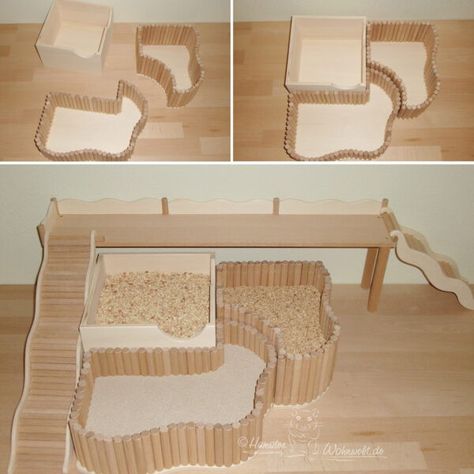 Homemade Gerbil Toys, Diy Hamster Enclosure, Hamster Diy House, Ideas Para Hamster, Hamster Diy Toys, Hamster Toys Diy, Hamster House Ideas, Hamster House Diy, Hamster Enclosure Ideas