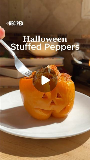 Recipes on Instagram: "Savor the spookiness with these Halloween stuffed peppers! Delicious and dangerously adorable🎃

#halloween #pumpkin #stuffedpeppers #spooky #fyp

Ingredients:
2 tbs. olive oil
16 oz. ground chicken (ground beef or turkey works as well, I just prefer chicken)
1 small yellow onion, diced
3 minced garlic cloves
Seasonings: salt, pepper, chili powder, & paprika (1 tsp of each- but once meat is cooked, taste to your liking. You may need more!)
8 oz. can GOYA Tomato Sauce
8 oz. water
4 bell peppers (3 only showed in video but recipe makes 4)
1-1.5 cups of cooked rice
Mozzarella cheese (to your liking- cheddar, taco cheese, and many others would be delicious as well!😋)" Bell Pepper Stuffed, Halloween Stuffed Peppers, Pepper Stuffed, Cooked Rice, Ground Chicken, Bell Peppers, Yellow Onion, Chili Powder, Mozzarella Cheese