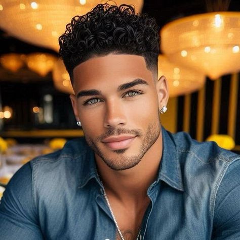 Spanish Men Hairstyles, Different Male Face Shapes, Persian Men Handsome, Model Close Up, Curly Brown Hair Men, Model Face Men, Short Black Men Hairstyles, Character Inspiration Male Black, Black Handsome Men