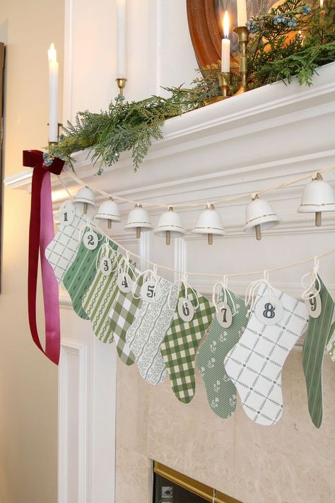 You won't believe how much charm and excitement this DIY advent calendar printable will bring to your holiday decor. Follow these easy steps to make the most adorable mini stockings out of paper that you can fill with tiny trinkets, candy, encouraging words or bible verses. What a fun wya to celebrate Christmas with this DIY paper stocking template and patterned Christmas paper printables. Christmas stocking garland DIY, DIY holiday decorations, festive printable crafts, holiday decor ideas. Mini Christmas Stocking Garland, Mini Stocking Advent Calendar, Paper Christmas Stocking, Paper Stocking, Paper Advent Calendar, Stocking Advent Calendar, Stocking Garland, Easy Christmas Stockings, Advent Calendar Printable