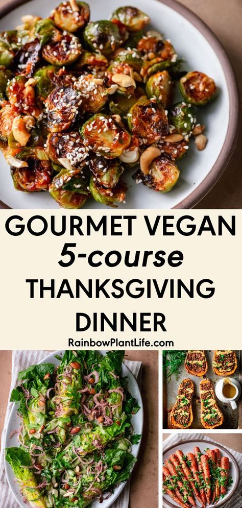 Five-Course Vegan Thanksgiving Menu (Gourmet + Easy) | Rainbow Plant Life- A complete five-course vegan Thanksgiving dinner that’s gourmet yet quick and easy! Impress your family with these flavorful, unique and delicious holiday recipes while spending just three hours in the kitchen! Click for the recipe! Vegan Thanksgiving Menu, Rainbow Plant Life, Vegan Winter Recipes, 5 Course Meal, Vegan Thanksgiving Dinner, Cold Weather Comfort Food, 3 Course Meals, Vegan Instant Pot Recipes, Pumpkin Pasta