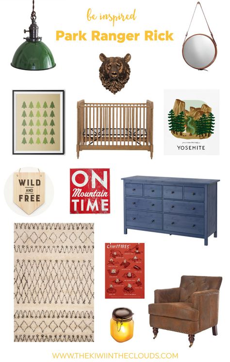 Park Ranger Rick: Outdoor Themed Nursery Woodsy Playroom, Outdoor Themed Nursery, Outdoors Themed Nursery, Outdoor Themed Bedroom, National Park Nursery, Rustic Baby Boy Nursery, Ranger Rick, Nursery Idea, Boy Nursery Themes