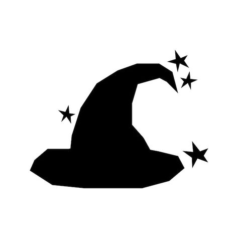 Halloween Drawings Witch, Witch Hat Doodle, Wizard Silhouette, Wizard Hat Drawing, Witch Hat Drawing, Witch Vector, Hat With Stars, Which Hat, Hat Silhouette