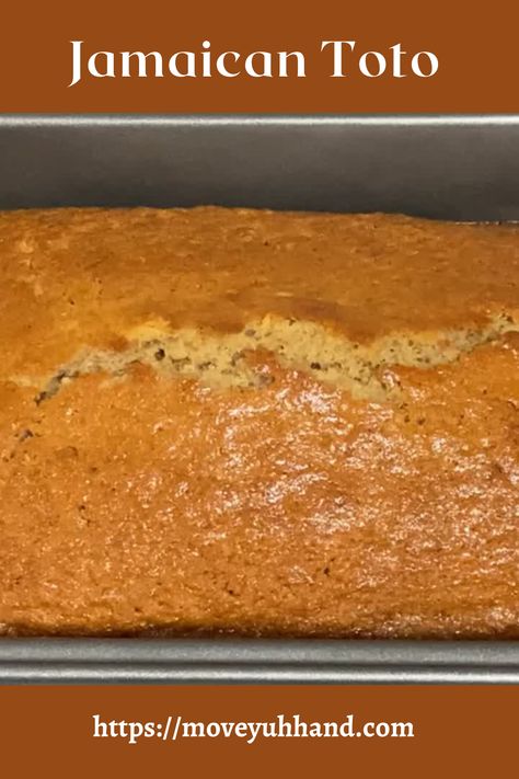 Jamaican Toto Toto Cake Recipe, Jamaican Toto Cake, Trini Desserts, Jamaican Oats Porridge Recipe, Jamaican Pastries, Jamaican Toto Recipe, Rum Bread, Casava Cake Recipe, Cornmeal Pudding