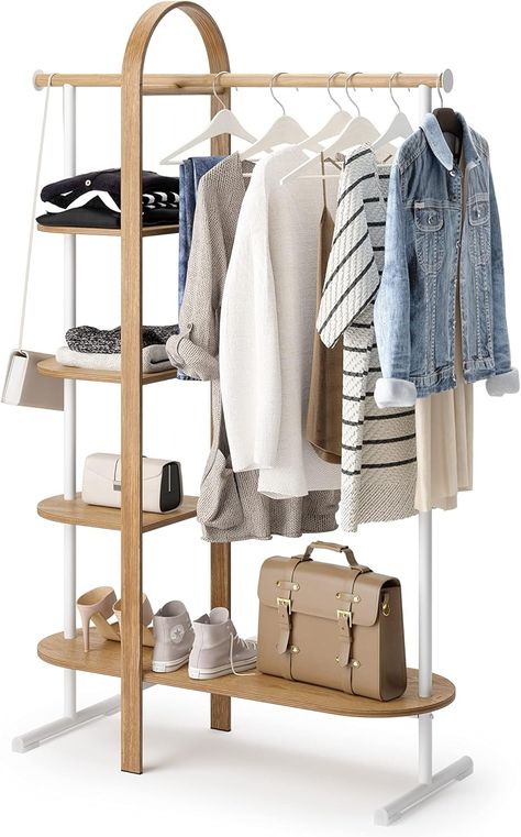 Umbra Bellwood Garment Rack, WhiteNatural : Amazon.ca: Home Large Wardrobe Closet, Wooden Clothes Rack, Industrial Coat Rack, Space Saving Shelves, Hallway Storage Bench, Small Guest Bedroom, Hanging Wardrobe, Rails Clothing, Coat And Shoe Rack