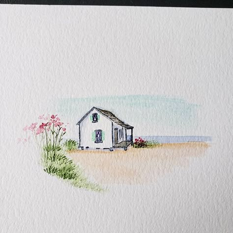 Improvised for the beach cottage tutorial. The #watercolorwednesday videos are so fun and relaxing! Like the watercolor #bobross 😊… Craft Therapy, Beach Cottage, Watercolor Painting, The Beach, Cottage, Flowers, On Instagram, Instagram, Watercolour Painting