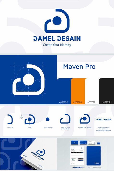 Logo Design & Simple Brand Guidelines for Damel Desain Visual Identity Branding, Visual Identity Presentation, Logo Presentation Layout, Brand Identity Design Layout, Logo Templates Design, Visual Identity Design Branding, Digital Marketing Logo, Logo Design Presentation, Logo Portfolio