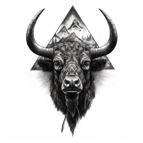 Neotraditional Bull Tattoo, Bison Tattoo Design, Bison Tattoo Ideas For Women, Bull Head Outline, Bison Head Tattoo, Bull Tattoo Design For Men, Taurus Bull Tattoos Design, Buffalo Head Tattoo, Animal Head Tattoo