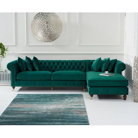 Green Sofa Living, Velvet Sofa Living Room, Green Sofa Living Room, Corner Sofa Living Room, Velvet Corner Sofa, Best Leather Sofa, Corner Sofa Design, Green Couch, Living Room Sofa Design