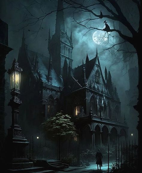 Artwork by geokurgan Gothic Village, Victorian Gothic Castle, Gothic Village Art, Haunted Village Art, Goth Mansion, Scary Castle Art, Haunted House Inspiration, Creepy Mansion Art, Victorian Era Aesthetic