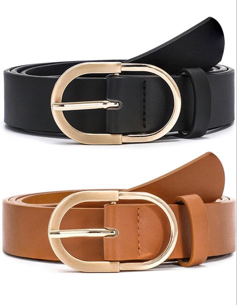 VONMELLI 2 Pack Women's Leather Belts for Jeans Pants Fashion Gold Buckle Ladies Dress Belt at Amazon Women�’s Clothing store Gold Waist Belt, Women's Belts, Vogue Us, Chain Belts, Belt Style, Fashion Belts, Dress Belt, Ladies Dress, Leather Belts