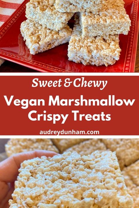 Easy Vegan Rice Krispy treats! Sweet and chewy with the slightest hint of vanilla and salt – this recipe is what marshmallow crispy treat dreams are made of! Snack For Classroom, Vegan Rice Crispy Treats, Rice Cereal Treats, Vegan Marshmallows, Vegan White Chocolate, Vegan Junk Food, Vegan Rice, Cereal Treats, Rice Crispy Treats