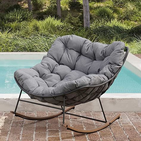 Patio Indoor, Rocker Recliner Chair, Comfy Reading, Porch Chairs, Modern Rocking Chair, Grey Design, Outdoor Loveseat, Patio Rocking Chairs, Rocker Chairs