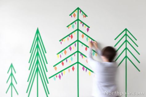 Washi Tape Playroom, Diy Wall Tree Christmas, Tape Art Ideas, Cozy Homemaking, Wall Christmas Tree Ideas, Washi Tape Christmas Tree, Tape Christmas Tree, Window Wonderland, Washi Tape Christmas