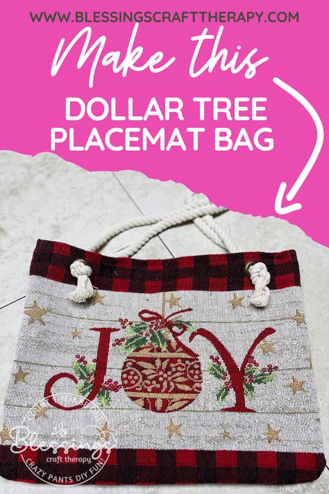 Placemats Into Bags, Bags Made From Placemats, Placemat Crafts Sewing Projects, Placemat Bags Diy, Dollar Tree Placemat Crafts, Dollar Tree Placemats, No Sew Bag, Placemat Crafts, Diy Placemats Fabric