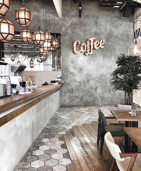 30 Industrial Style Interior Designs | Art and Design Industrial Style Interior Design, Rustic Coffee Shop, Display Visual Merchandising, Industrial Style Interior, Graphisches Design, Coffee Shops Interior, Industrial Interior Design, Modern Restaurant, Geometric Tiles