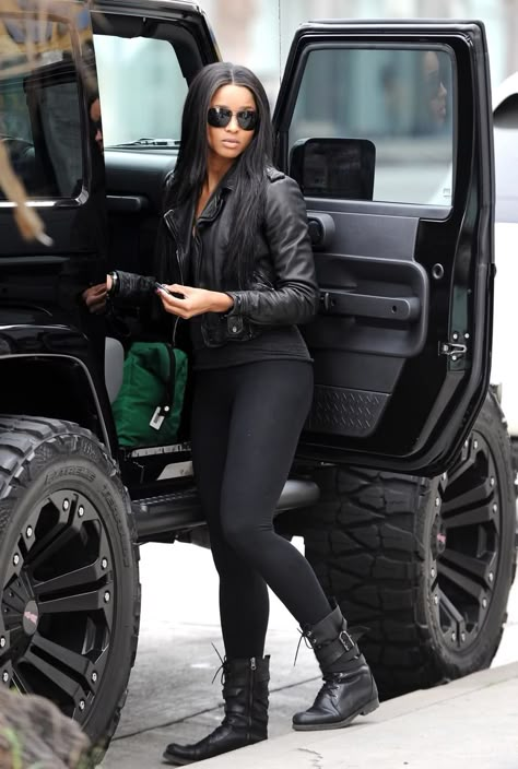 Celebrity Jeeps: JKO TMZ Style - JKowners.com : Jeep Wrangler JK Forum Ciara Style, Combat Boot Outfits, Chic Black Outfits, Combat Boot Outfit, Black Jeep, Hummer H1, Dream Cars Jeep, Wearing All Black, Black Combat Boots