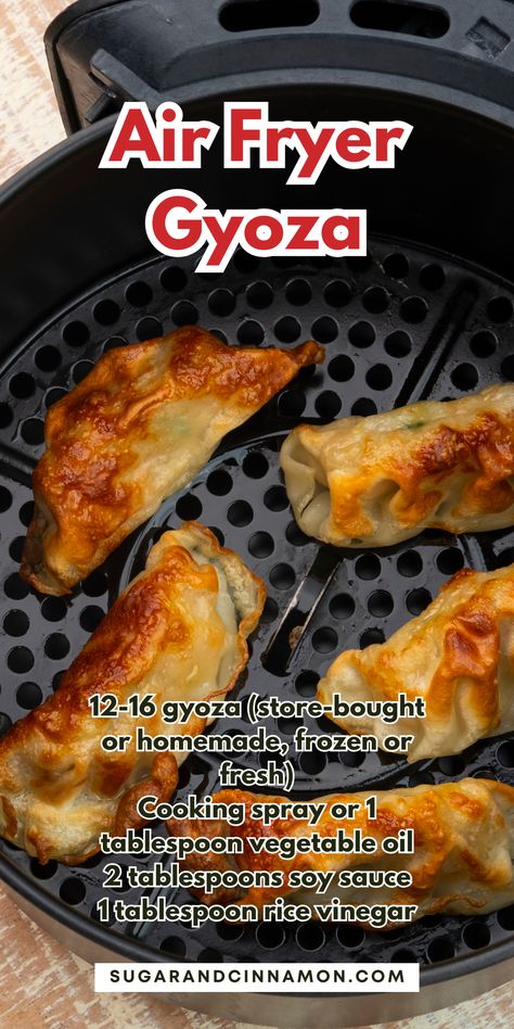 Craving crispy, delicious gyoza? 🍤✨ Try this easy air fryer recipe! Perfectly golden on the outside and tender on the inside, these air fryer gyoza are a quick and healthier alternative to traditional frying. Save this pin for your next meal prep idea! 📌😋 Air Fryer Recipes Dehydrate, Airfry Potstickers, Frozen Gyoza In Air Fryer, Air Fry Dumplings, Air Fryer Gyoza, Gyoza Recipe Vegetarian, Airfryer Dumplings, Potstickers Air Fryer, Air Fryer Protein Recipes