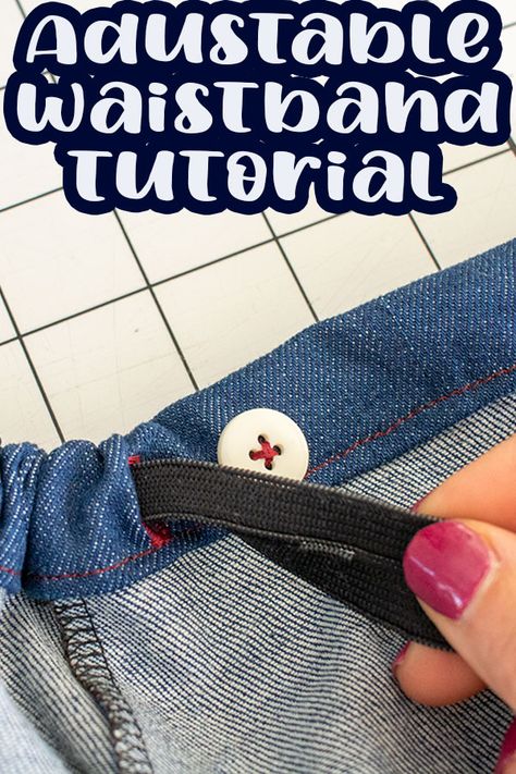 Adjustable Skirt Waistband, How To Add Elastic To Jeans Waistband, Waistband Ideas, Alterations Clothing, Elastic Waistband Tutorial, Sew Techniques, Waistband Tutorial, Elastic Waistband Jeans, Elastic For Sewing