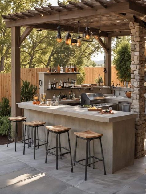 Backyard Bbq Bar Ideas, Outdoor Kitchen Small Backyard, Outdoor Bar Design Ideas, Outdoor Bar Countertop Ideas, Outdoor Bar Tops, Semi Outdoor Kitchen, Outdoor Kitchen Storage Ideas, Patio Bar Ideas Outdoor, Outdoor Bar And Grill Ideas