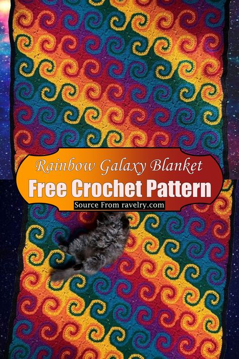 Amazing Crochet Blankets, Galaxy Crochet Blanket Pattern, Swirl Crochet Blanket, Spiral Crochet Blanket Pattern Free, Fire Crochet Blanket, Spiral Blanket Crochet Pattern, Crochet Unique Blanket, Black And Rainbow Crochet Blanket, Northern Lights Crochet