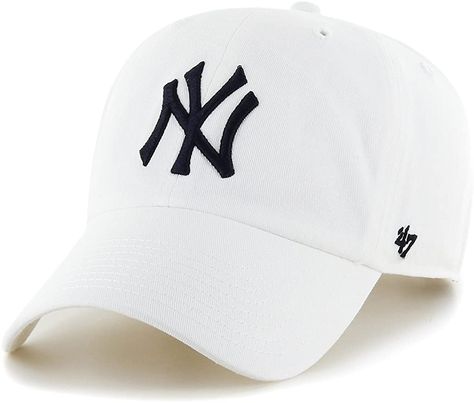 '47 Brand MLB NY Yankees Clean Up Cap - White, $25.46 Ny Cap, Yankee Hat, New York Yankee Hat, Yankees Cap, Yankees Logo, Cap White, Baseball Caps Mens, Ny Yankees, Dad Caps