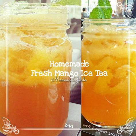 Homemade Fresh Mango Iced Tea Mango Iced Tea Recipe, How To Make Thai Iced Tea, Thai Iced Tea Recipe Sweetened Condensed Milk, Mango Green Tea Lemonade, Mango Peach Tea, Healthy Iced Tea, Mango Iced Tea, Mango Green Tea, Mango Tea